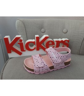 Sandalia bio KICKERS rosa con puntitos en varios colores